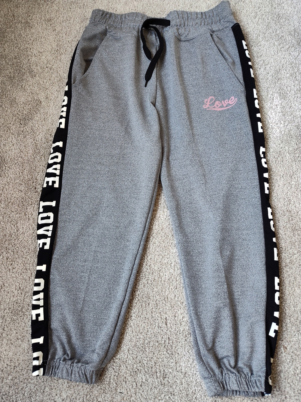 Roma Concept Gray 'Love' Jogger Sweatpants with Black Side Stripe, Size L